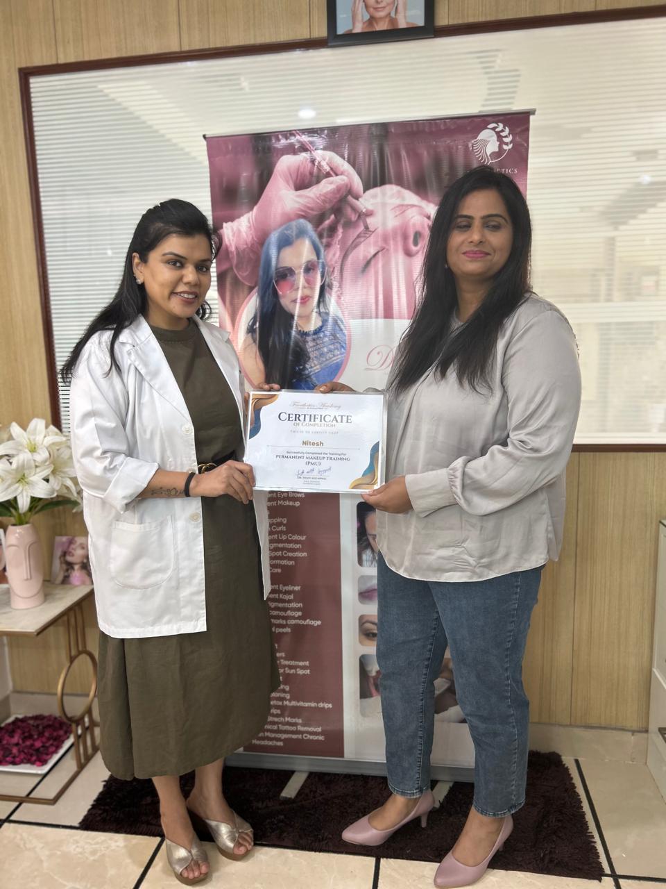 PMU course certificate Facethetics cosmetology institute Delhi