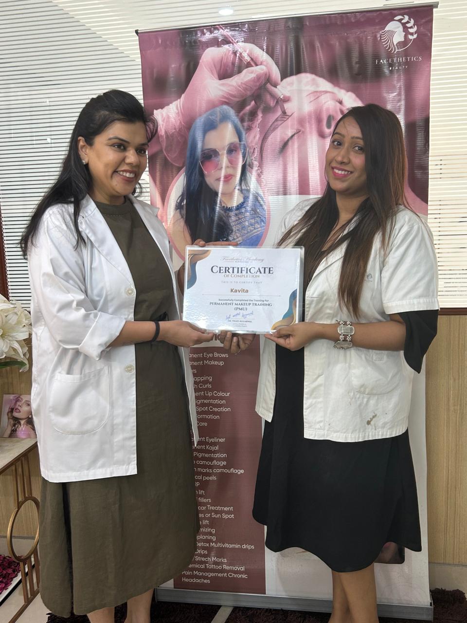 Permanent makeup training certificate Facethetics Academy Delhi